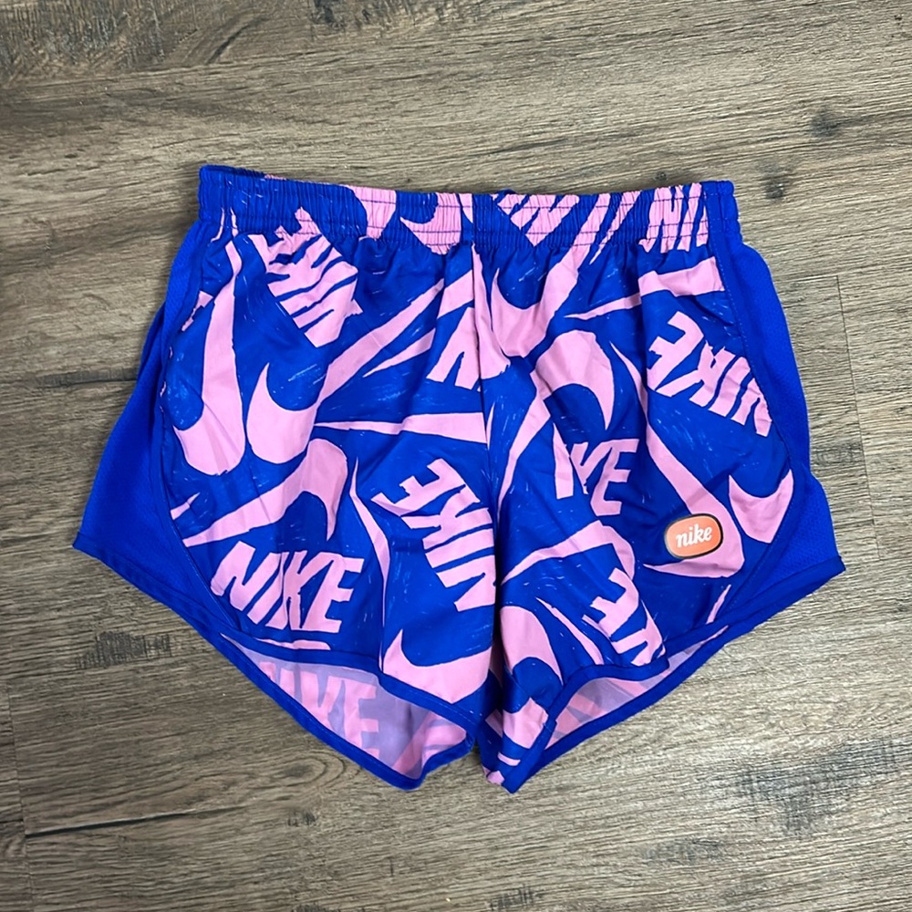 Nike| Pink and Blue Logo Running Shorts sz M